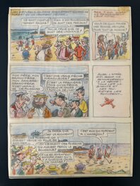 René Pellos Planche Originale "Les Pieds Nickelés" avec calque de mise en couleurs 1958