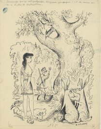 Georges Pichard - Les plaisirs de la promenade en forêt avec un fusil à deux coup . j'adore ces deux lapins. - Original Illustration
