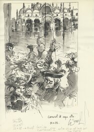 Guillaume Sorel - Superbe croquis sur Venise et son canarvalesque bordel à ciel ouvert. - Œuvre originale