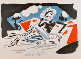 Antonio Lapone - Femme Avec Chat - Original Illustration