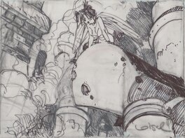 Régis Loisel - Fée clochette - Les toits d’Angoulême - Illustration originale