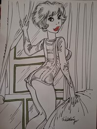 François Walthéry - Natacha à la fenêtre - Illustration originale