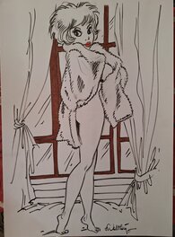 François Walthéry - Natacha en manteau de fourrure - Illustration originale
