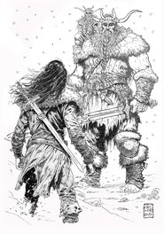 Arkadiusz Klimek - Thorgal rencontre les frères qui gardent les anneaux de Freyr - fan art - Illustration originale