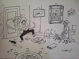 François Walthéry - Hommage à Hergé - Illustration originale