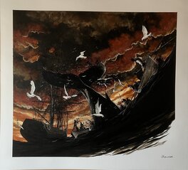 Christophe Chabouté - Moby Dick ... Chasse ... Volutes nuageuses... - Original Illustration
