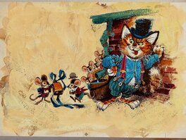 Mel Crawford - Belling the cat  / The cat and the mice   Golden Calendar Book Western Publishing - Illustration originale