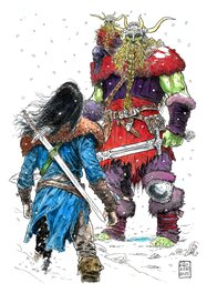 Arkadiusz Klimek - Thorgal rencontre les frères qui gardent les anneaux de Freyr - fan art - Original Illustration
