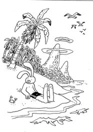 Lewis Trondheim - Lapinot à la plage - Illustration originale