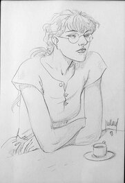 André Juillard - Ève au café - Illustration originale