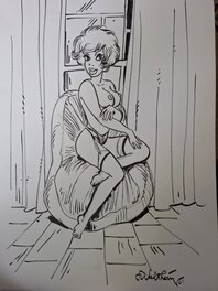 François Walthéry - Natacha sur un sofa - Illustration originale