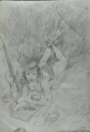 Denis Sire - Crayonné Betty Page pour publicité festival - Œuvre originale