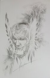 Mike Grell - Warlord, headshot - Illustration originale