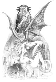 Esteban Maroto - Demon and Vampire pin up - Illustration originale