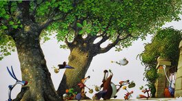 Lulu VROUMETTE.  PROMENONS-NOUS AVEC LULU DANS LES BOIS ET LES CHAMPS    illustration originale couleur
