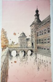 Francis Carin - CHÂTEAU DE WEGIMONT  couleur directe - Original Illustration