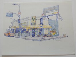 Cyrille Pomès - On the road again - Paysage urbain. - Illustration originale