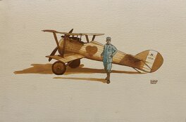 Stéphan Agosto - Stephan Agosto, illustration originale, Le lieutenant Nungesser devant son "Bébé Nieuport 11, As de Coeur". - Illustration originale