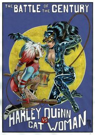 Philippe Bringel - Hyarley Quinn vs Cat Woman - Illustration originale