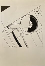 Stéphan Agosto - Stéphan Agosto, illustration originale, roue de train d'atterrissage d'un Spitfire, "Ciel sans Pilote, Portfolio". - Original Illustration