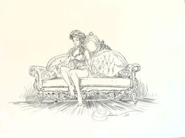 Paul Salomone - Margot sur sofa - Original Illustration