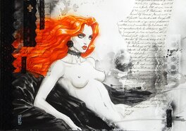 Olivier Ledroit - La Rousse allongée - Illustration originale