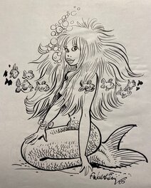 François Walthéry - François Walthéry, illustration originale, calendrier 1986 CPJA, "Natacha/sirène" pour le mois d'avril. - Illustration originale