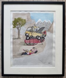 Siné - L'accident de voiture ! - Original Illustration
