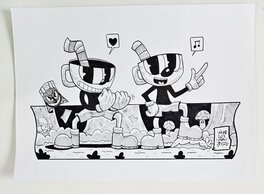 oTTami - Dessin original de l'Inktober 2025 Cuphead et Mugman de Cuphead par oTTami ! - Original Illustration
