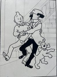Studios Hergé - Tintin danse avec le professeur Tournesol - Original Illustration