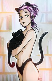 Bigio - Lady with a feline - Original Illustration