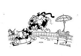 Luc Dupanloup - Cubitus et Sénéchal en vacances - Illustration originale