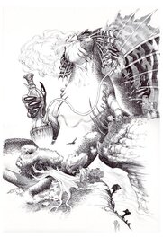 Philippe Bringel - Dragon fumant le narguilé - Planche originale