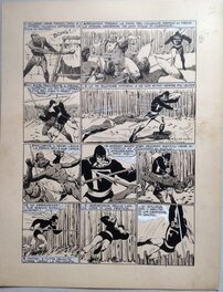 Chott - Chott Pierre Mouchot FANTAX 12 Planche 9 Les Six gardiennes de l'enfer (10/12) , Encre de Chine petit format Eo 1947 - Planche originale