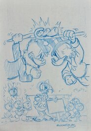 Paco Rodriguez Peinado - Couverture (sketch) - Oncle Picsou et Gripsou se disputent - Œuvre originale