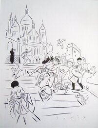 François Avril - (2004) Avril - Le Voleur de Ballerines - Ex-libris - Illustration originale encadrée - Illustration originale