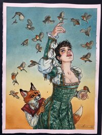 Béatrice Tillier - Aube aux rouge-gorges - Original Illustration