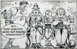 Jean Solé - « Heu.. Vous habitez... » – Illustration originale – Jean Solé - Original Illustration