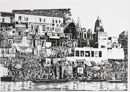 Patrice Serres - Bénarès vue du Gange - Original Illustration
