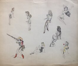 Guy Mouminoux - Guy Mouminoux 2 Planche Pin up Coueur Crayon... , signé , de L'Atelier Chott Planche Originale Encre Chine petit format Année 50 - Original Illustration