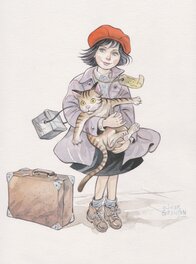 Olivier Grenson - Le partage des mondes - Mary et son chat - Illustration originale