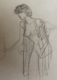 Jean-Pierre Gibrat - Jean-Pierre Gibrat, illustration originale, croquis préparatoire, Cécile en déshabillé, "Le Sursis ». - Original art