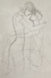 Jean-Pierre Gibrat - Jean-Pierre Gibrat, illustration originale, croquis préparatoire,  Cécile & Julien Sarlat, "Le Sursis". - Œuvre originale