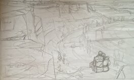 Jean-Pierre Gibrat - Jean-Pierre Gibrat, illustration originale, Cécile et Julien contemplant le paysage, "Le Sursis". - Œuvre originale