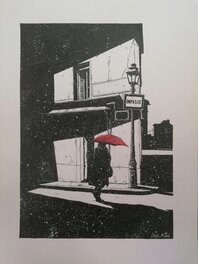 Christophe Chabouté - Parapluie rouge ... - Illustration originale