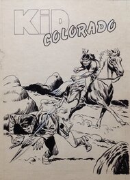 Atelier Chott - Atelier Chott KID Colorado 23 Couverture Originale planche N&B Couv indien attaque Western Cow Boy Fusil , Petit Format SER 1957 - Couverture originale