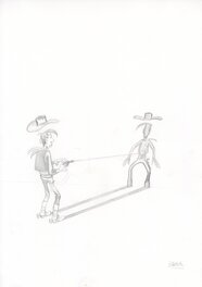 Blutch - Les Indomptés – Hommage à Lucky Luke – crayonné original de quatrième de couverture 12 - Original Illustration
