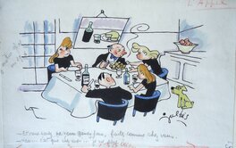 Maurice Julhès - Le diner - Illustration originale