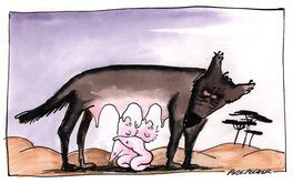 Claire Bretécher - Romulus et Rémus - Illustration originale