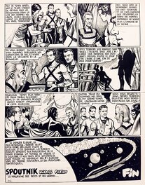 Raoul Giordan - Giordan Raoul, Les conquérants de l’espace, Menace sur Arbor, planche n°34 de fin, Météor#11, 1954. - Planche originale
